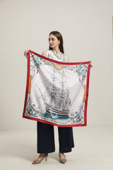 Silk Graceful Scarf with Boat Pattern