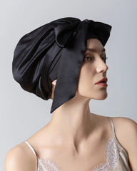 Silk Hair Bonnet for Sleeping Black