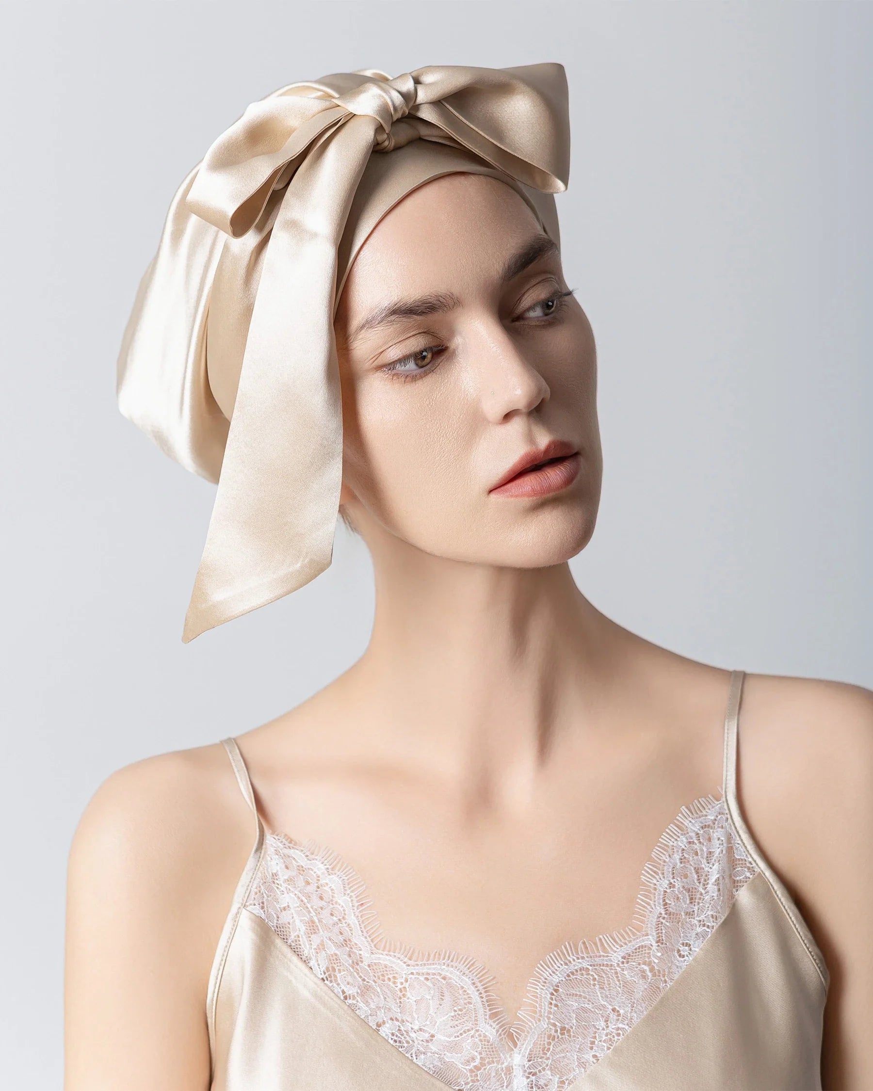 Silk Hair Bonnet for Sleeping Champagne