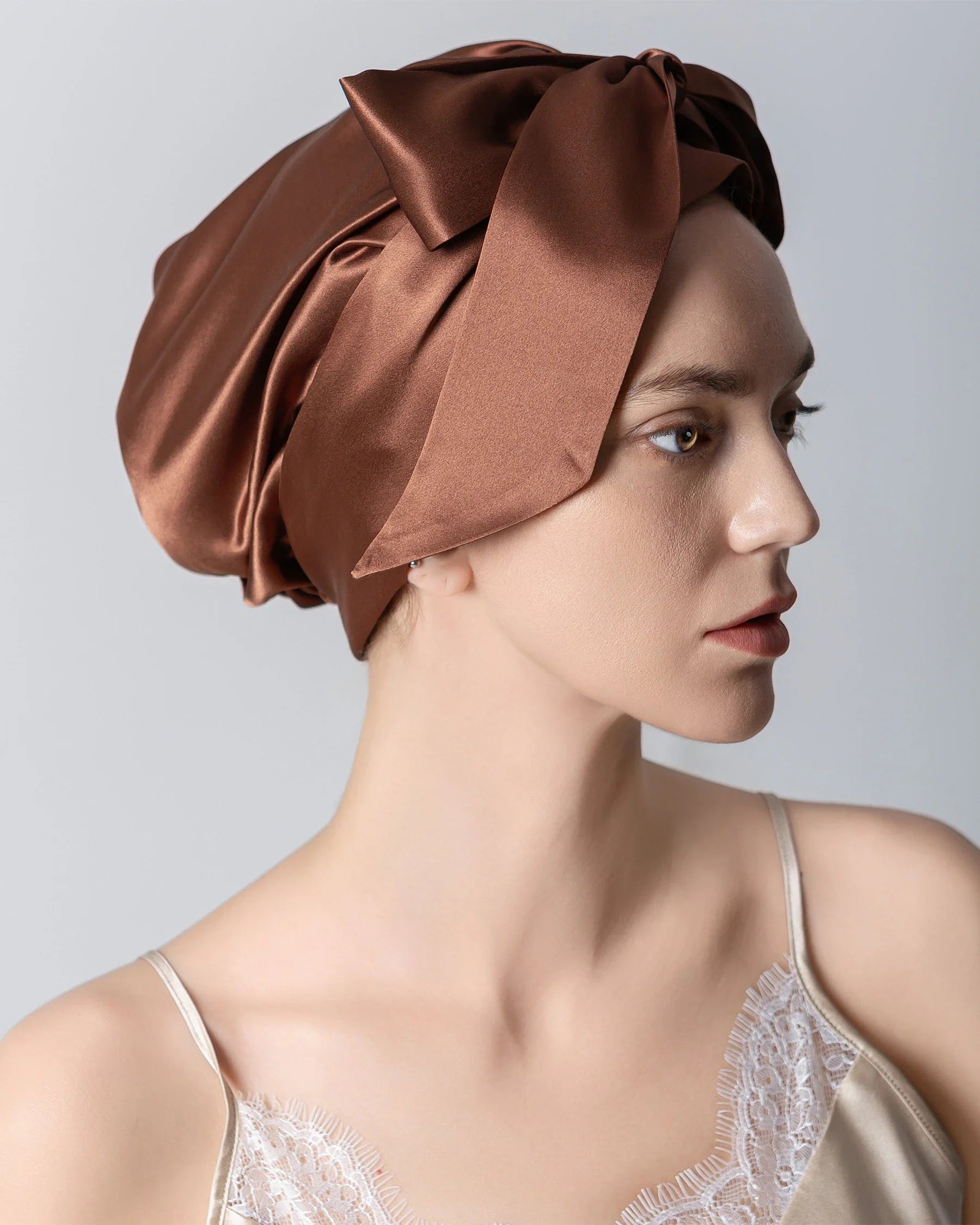Silk Hair Bonnet for Sleeping Brown