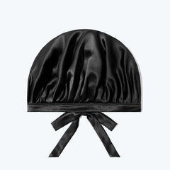 Silk Hair Care Sleep Cap With Bow Knot Black