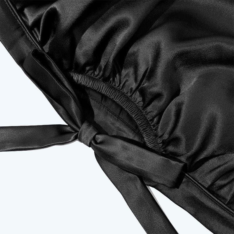 Silk Hair Care Sleep Cap With Bow Knot Black