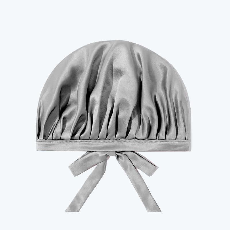 Silk Hair Care Sleep Cap With Bow Knot Grey