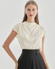 Silk High Neck Short Sleeve T-shirt