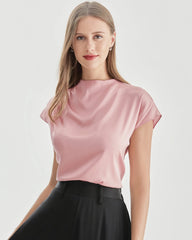 Silk High Neck Short Sleeve T-shirt