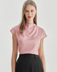 Silk High Neck Short Sleeve T-shirt