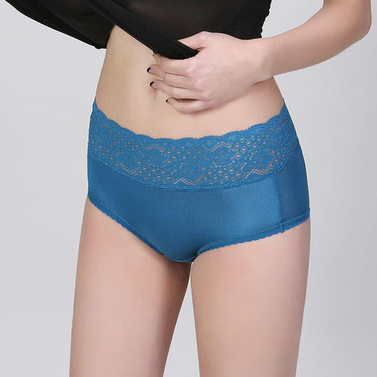 Silk High waist Lace Lingerie Knitted Panties Blue