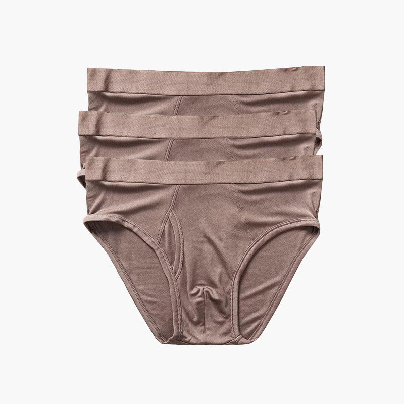 100% Silk Knit Men's Briefs for Men 3Pcs Brown