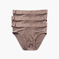 100% Silk Knit Men's Briefs for Men 3Pcs Brown