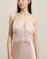 Silk Lace Nightgown Slip Dress Pink