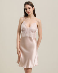 Silk Lace Nightgown Slip Dress Pink