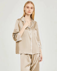 Silk Lace Trim Pajama Set for Women