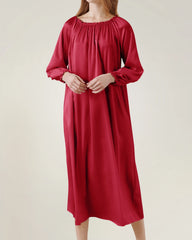 Silk Long Sleeve Nightgown with Ruched Detail