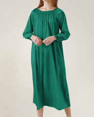 Silk Long Sleeve Nightgown with Ruched Detail