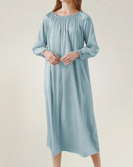 Silk Long Sleeve Nightgown with Ruched Detail