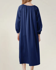 Silk Long Sleeve Nightgown with Ruched Detail