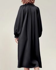 Silk Long Sleeve Nightgown with Ruffle Trim