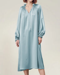 Silk Long Sleeve Nightgown with Ruffle Trim
