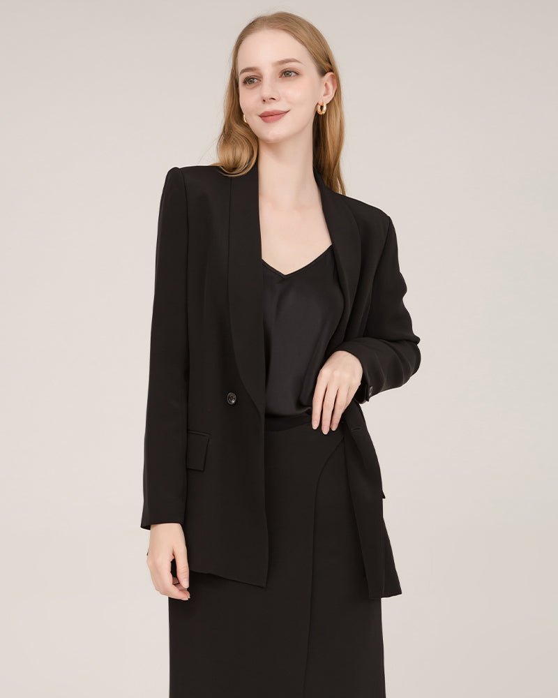 40 Momme Silk Shawl Collar Blazer Black