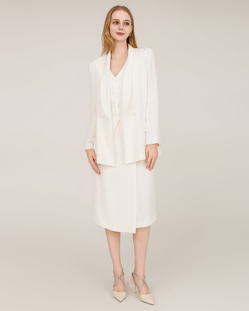 40 Momme Silk Shawl Collar Blazer White