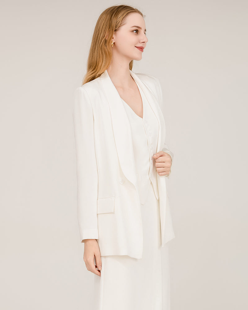 40 Momme Silk Shawl Collar Blazer White
