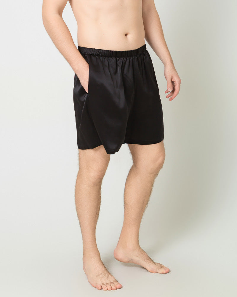 Men Satin Silk Lounge Shorts Black