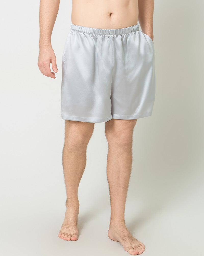 Men Satin Silk Lounge Shorts Grey