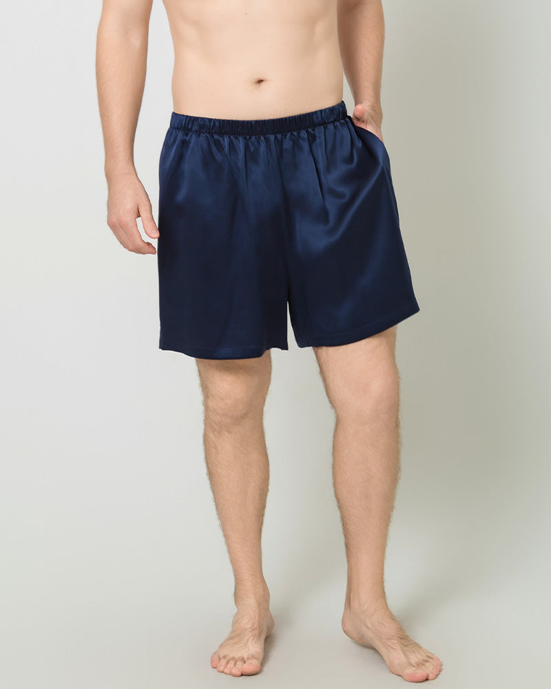 Men Satin Silk Lounge Shorts Navy
