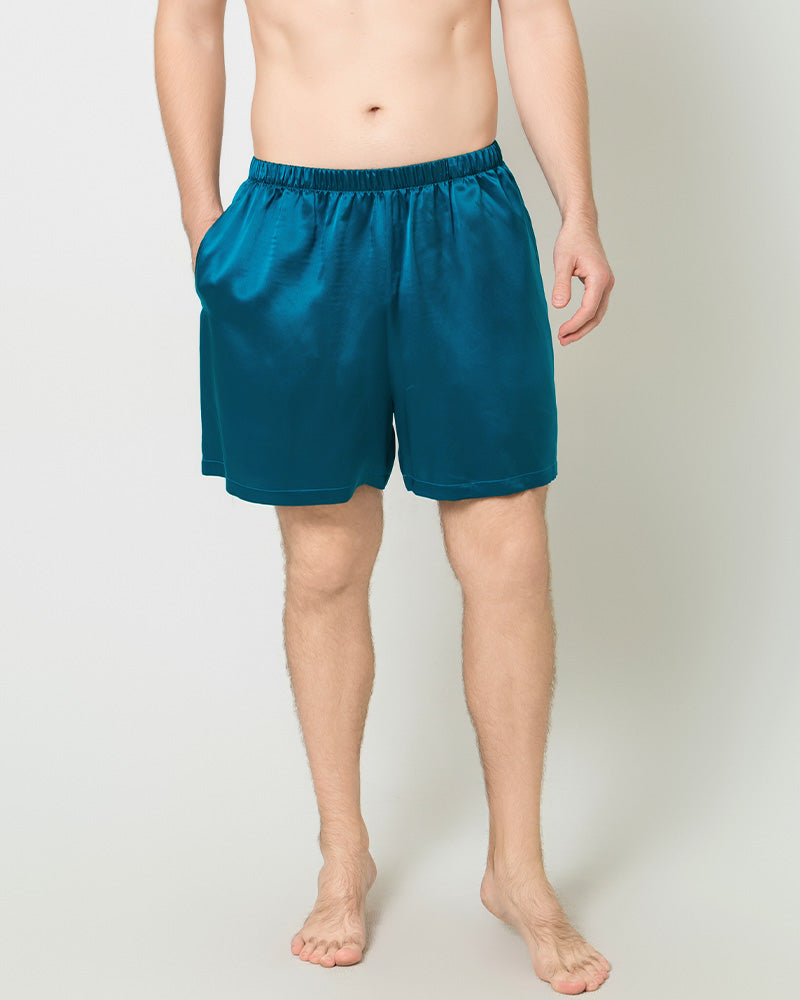 Men Satin Silk Lounge Shorts Peacock Blue
