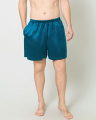 Men Satin Silk Lounge Shorts Peacock Blue