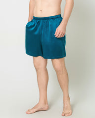 Men Satin Silk Lounge Shorts Peacock Blue