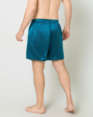 Men Satin Silk Lounge Shorts Peacock Blue