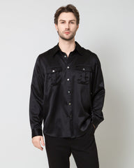Silk Men's Button Up Shirt Black