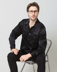 Silk Men's Button Up Shirt Black