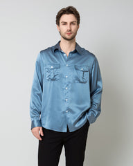 Silk Men's Button Up Shirt Blue