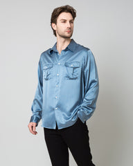 Silk Men's Button Up Shirt Blue