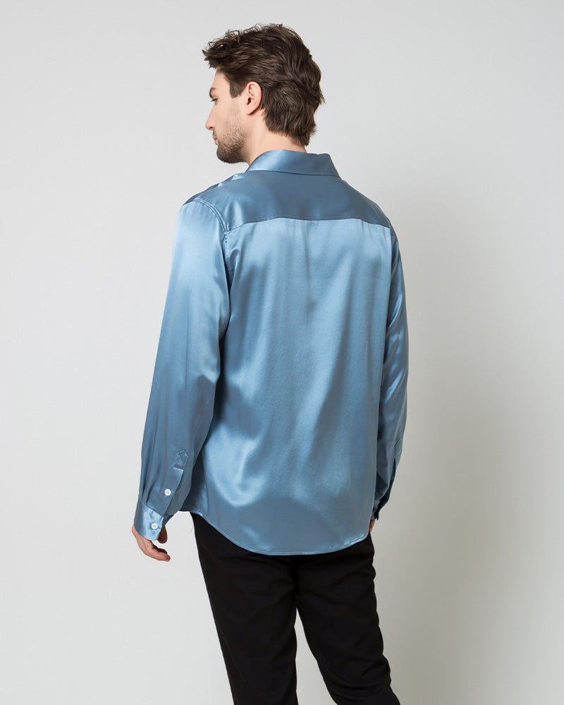 Silk Men's Button Up Shirt Blue