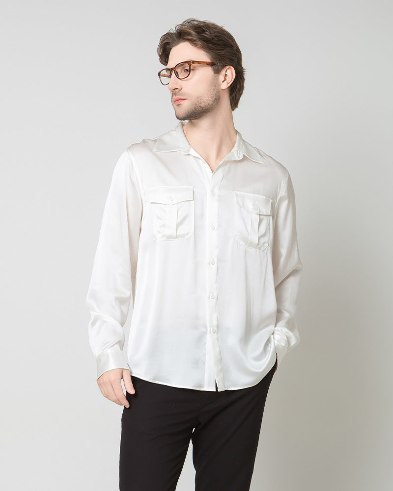 Silk Men's Button Up Shirt White