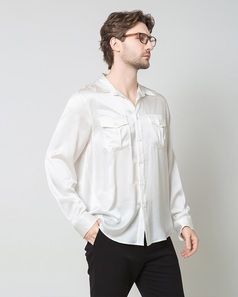 Silk Men's Button Up Shirt White