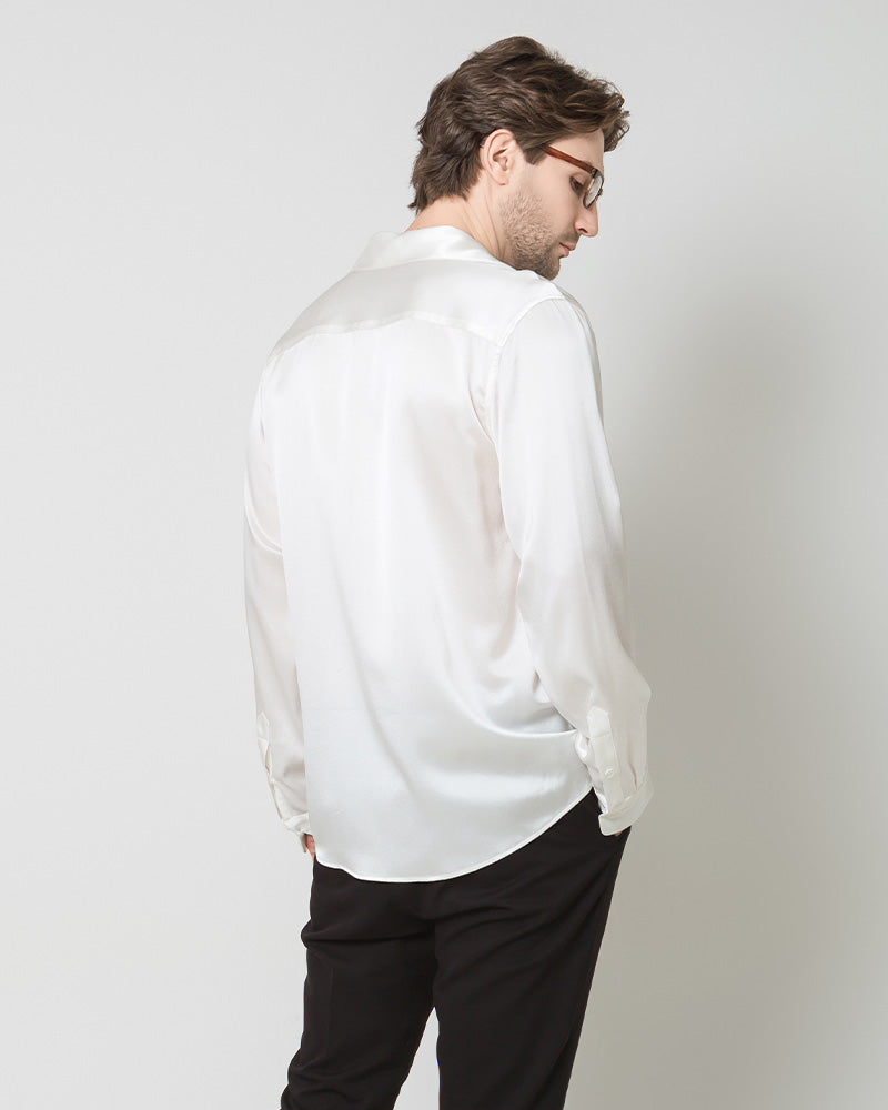 Silk Men's Button Up Shirt White