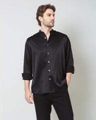 Silk Men's Casual Long Sleeve Shirt Black