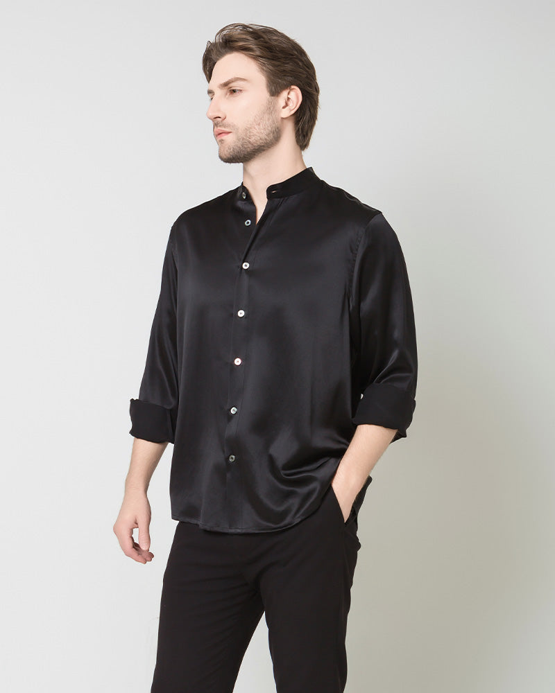 Silk Men's Casual Long Sleeve Shirt Black