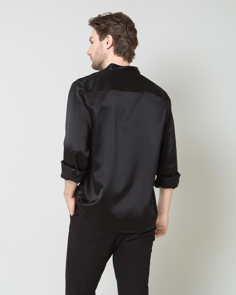 Silk Men's Casual Long Sleeve Shirt Black
