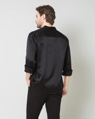Silk Men's Casual Long Sleeve Shirt Black