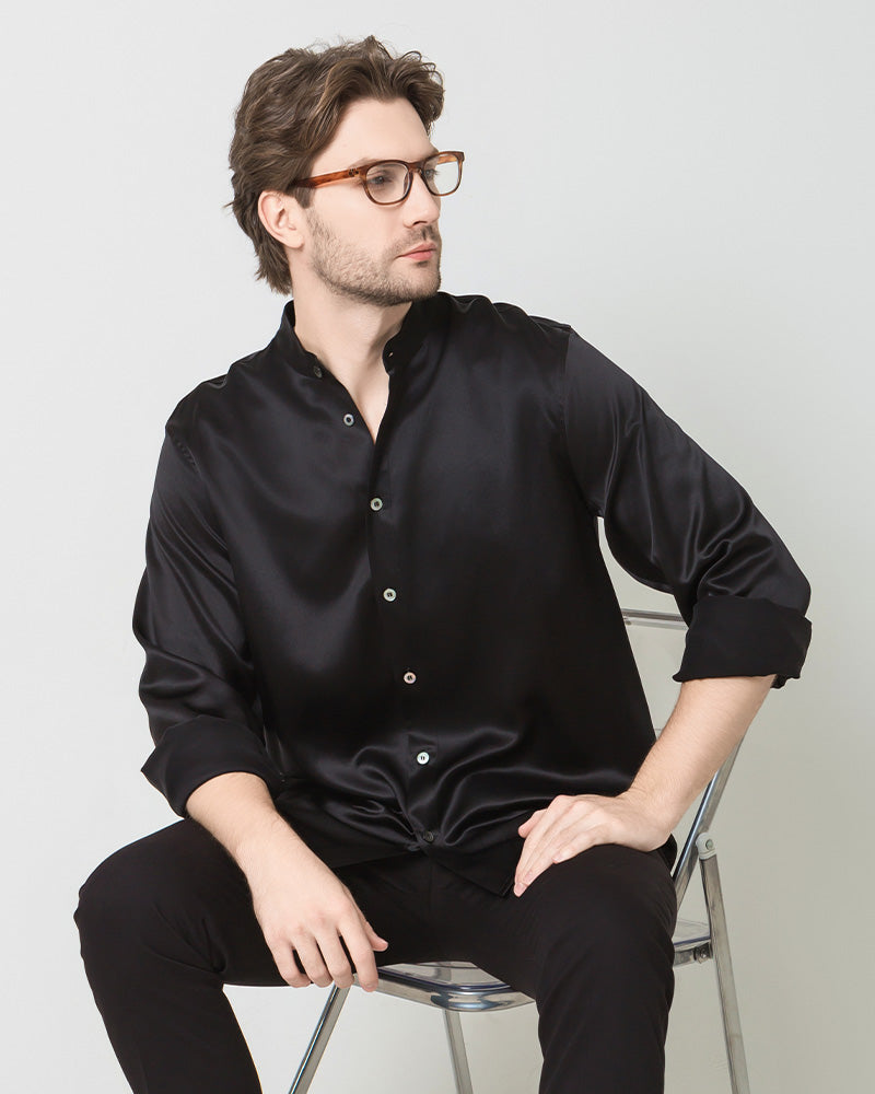 Silk Men's Casual Long Sleeve Shirt Black
