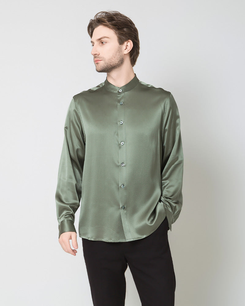 Silk Men's Casual Long Sleeve Shirt Green