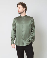 Silk Men's Casual Long Sleeve Shirt Green