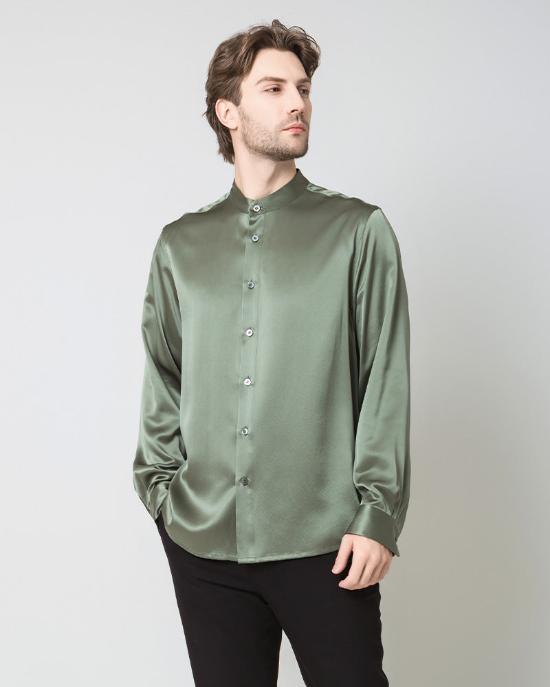 Silk Men's Casual Long Sleeve Shirt Green