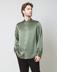 Silk Men's Casual Long Sleeve Shirt Green