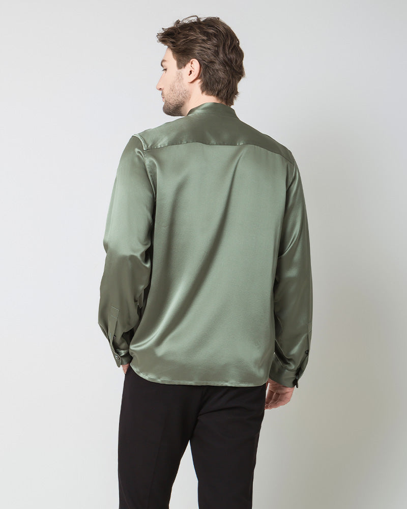 Silk Men's Casual Long Sleeve Shirt Green
